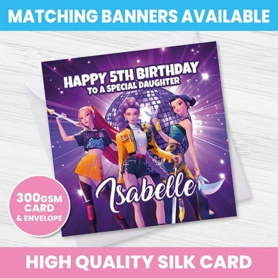 HAPPY HIPPO PARTY SUPPLIES PERSONALISED KPOP BIRTHDAY CARD DEMON HUNTERS ANY NAME AGE RELATION OCCASION