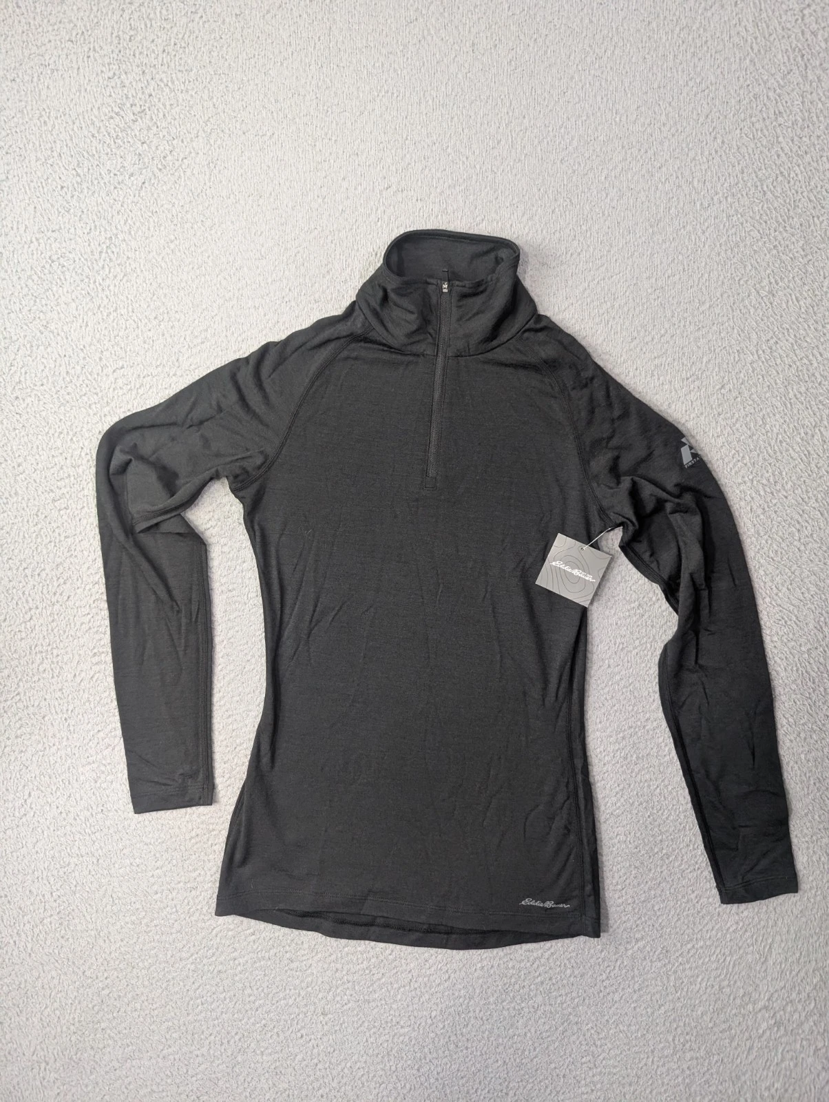 Eddie Bauer First Ascent Merino Wool Blend Pullover XS 1/4 Zip Black Base Layer