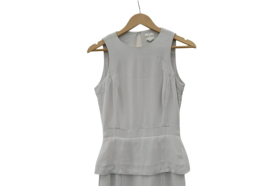 Vestido Reiss Reino Unido 8 Largo Sin Mangas Ocasión EE. UU. 4 Gris Pálido Cuello Redondo Preciado Foto 4 de 4