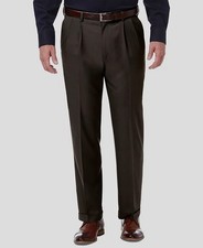 Haggar Men's Brown Pleated Expandable-Waist Classic Dress Pants Size 32W 30L