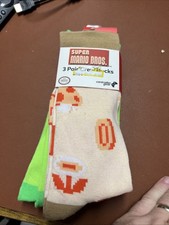 Super Mario Bros. Contoller Gear - 3 Pair Crew Socks Size 6-10 NEW