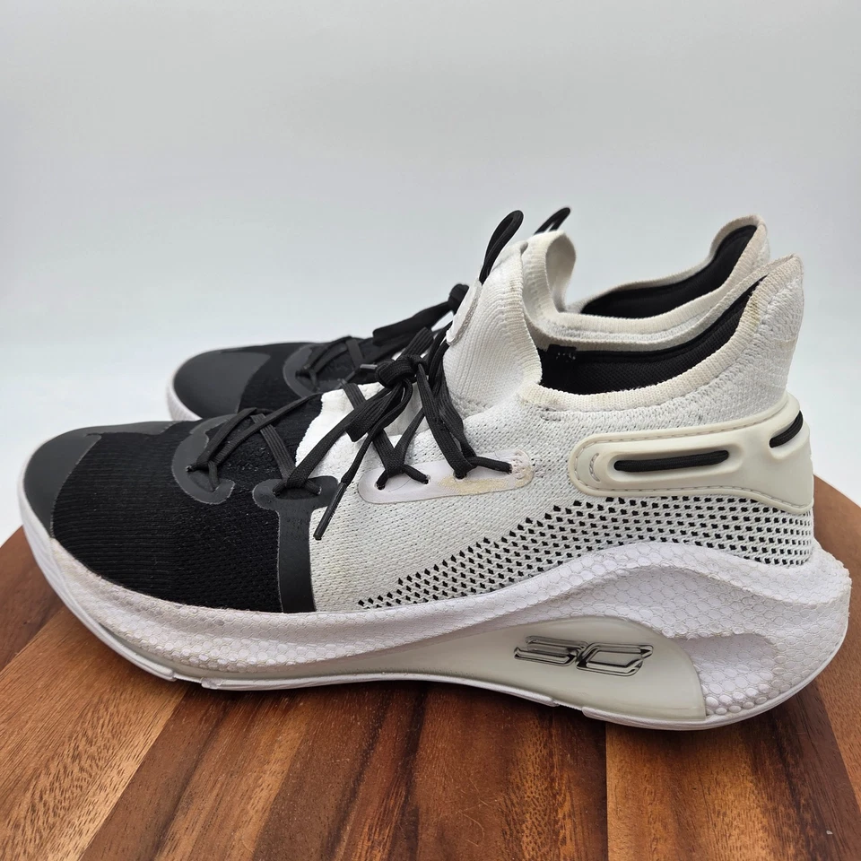 Size 11 Under Armour Mens Curry 6 ‘Working On Excellence’ White Basketball Shoes - Image 4 of 4