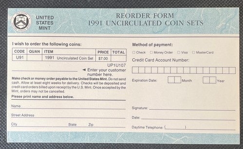 1991 U.S. Mint P & D Uncirculated Mint Set 10 Coins With Original Envelope (N) - Picture 11 of 12