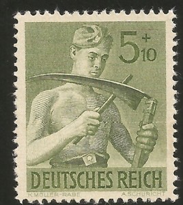 1943 WWII Nazi Germany Hitler Youth Aryan Member Sharpening his Scythe Mint Stam