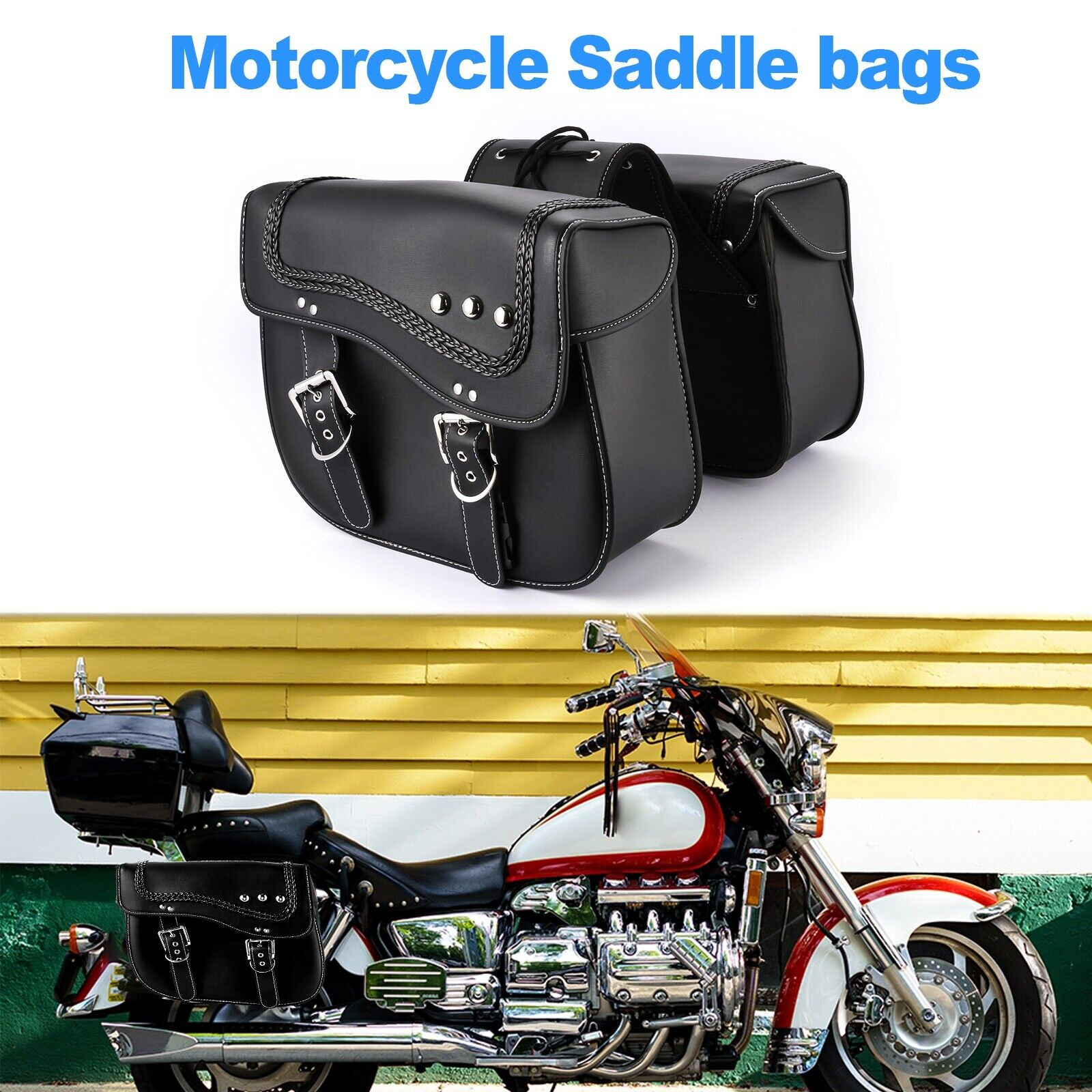 2x PU Leather Motorcycle Side Saddle Bags Waterproof Tool Bag Saddlebags Luggage