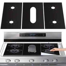 3 Pc Gas Stove Range Top Burner Cover Protector Liner Reusable Kitchen Non Stick