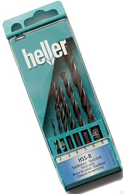 6tlg Bohrer Bit Set HSS R 2mm - 8mm Heller Deutsche Qualität Stahl Metall Holz Kunststoff