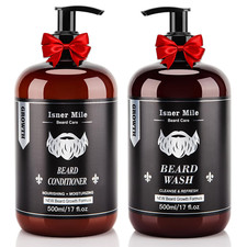 ISNER MILE Beard Wash and Conditioner Set 17 Oz New Formula with Biotin Argan