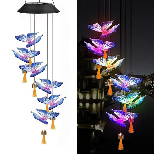 New Solar Wind Chime Colour Changing LED Light Hanging Hook Garden Ornament - Picture 6 of 26