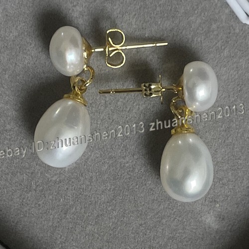 Aretes colgantes de oro AAA naturales de 7-8 mm de pan blanco y perlas de arroz de 8-9 mm - Imagen 2 de 5