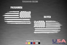 Distressed Tattered American Flag Vinyl Decal Sticker | Ripped Torn USA SET of 2