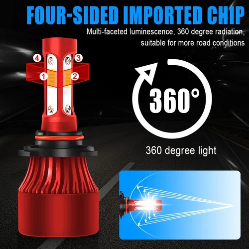 4-Side 9005 9006 Combo LED Headlight Kit High Low Beam Bulb 6000K 4800W 720000LM - Picture 7 of 12