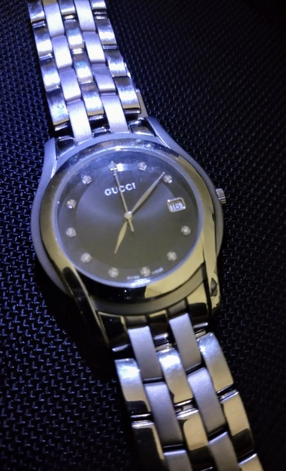 "Orologio da polso vintage Gucci 5500 M Diamante Quarzo Quadrante nero 8"