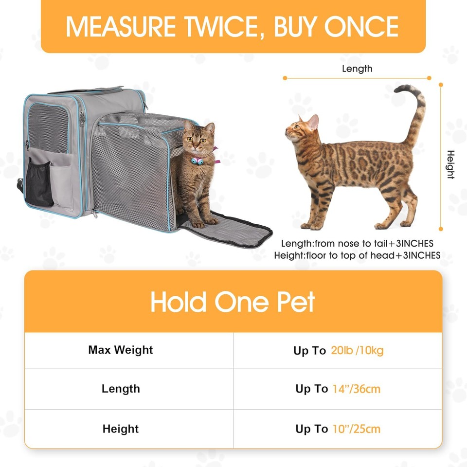 Cat Backpack Carrier with Litter Box, Expandable Portable Cat Carrier