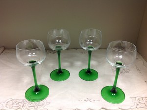 Vtg 4 Set French Wine Cordial Glasses By Arcoroc Green Stem D Arques Ebay