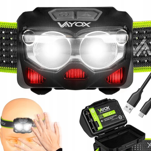 Kopflampen Led Vayox Pro VA0078 Stirnlampe 500Lm Usb 5 Lichtmodi Wiederaufladbar-image