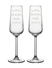 Set of 2 engraved champagne glasses wedding gift newlyweds