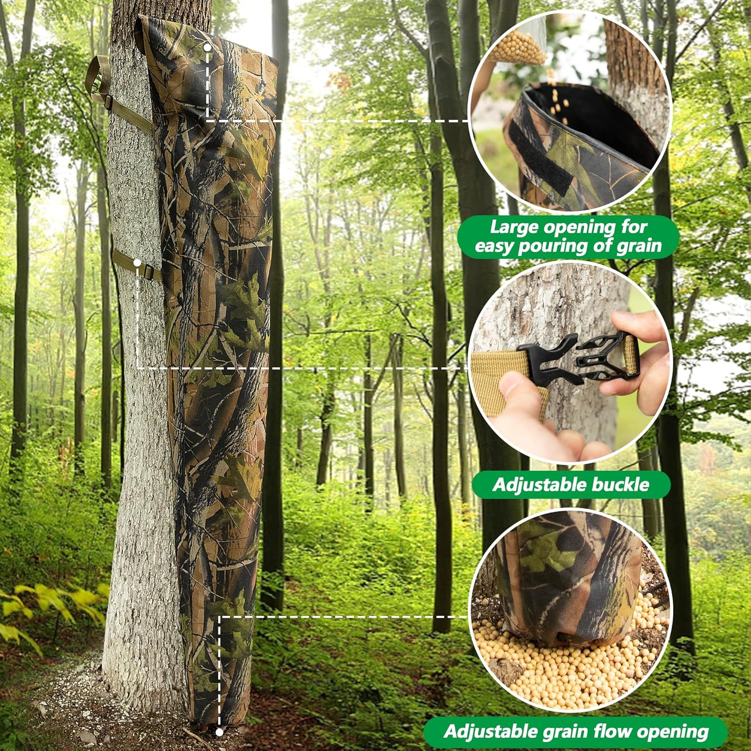 Adjustable Camo Feeders-100 Lb Tree Hugger Gravity Deer Feeder with Adjustable S