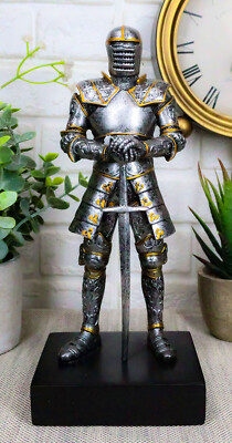 Italian Medieval Knight Statue On Black Pedestal Base 9''Tall Suit of Armor