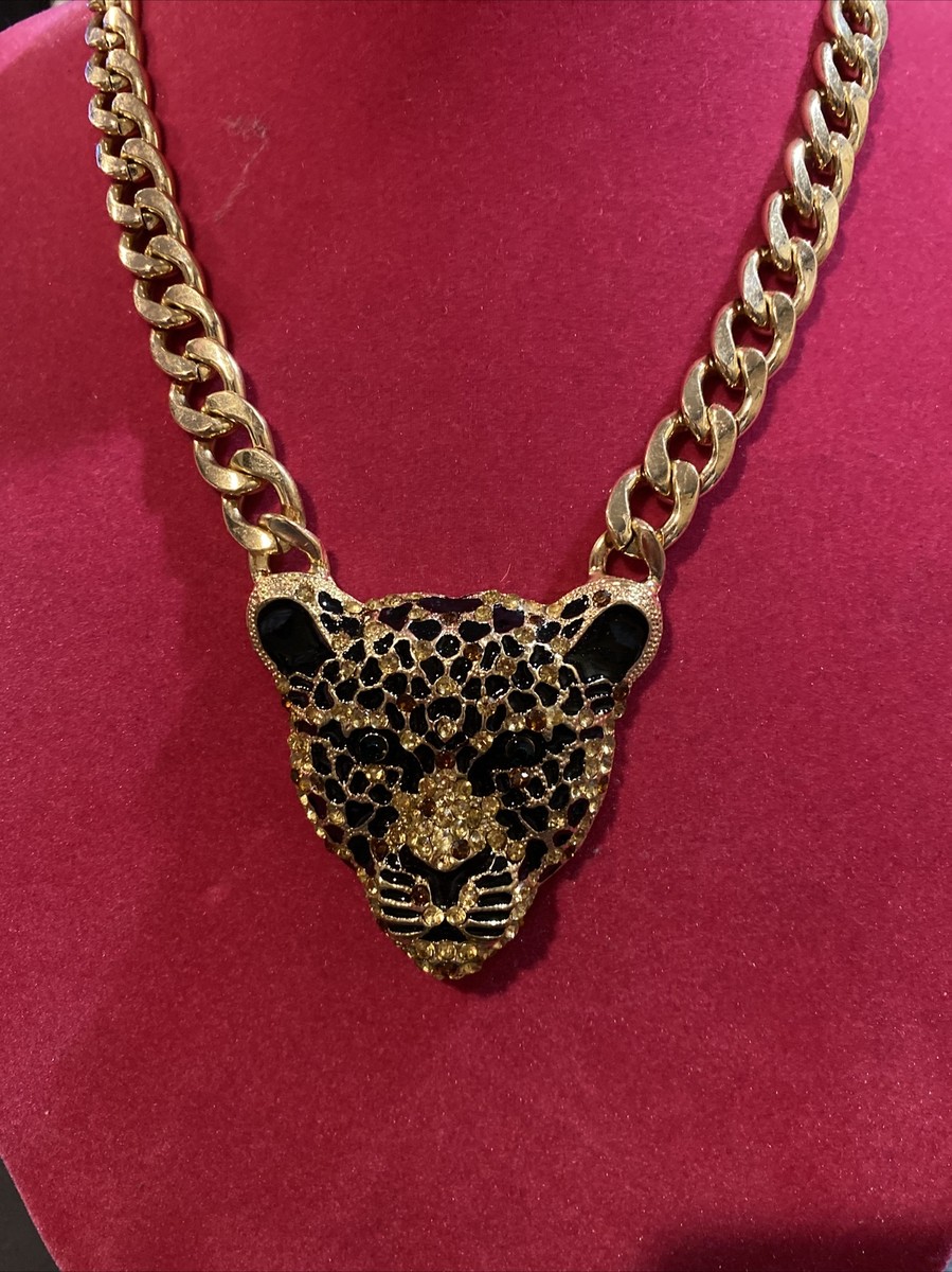 Natasha Black Panther Jaguar Leopard Crystal Gold Tone Head