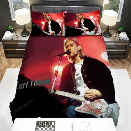 Kurt Cobain Performing Wallpaper Quilt Duvet Cover Set Queen Bedroom Decor - Bild 1 von 8