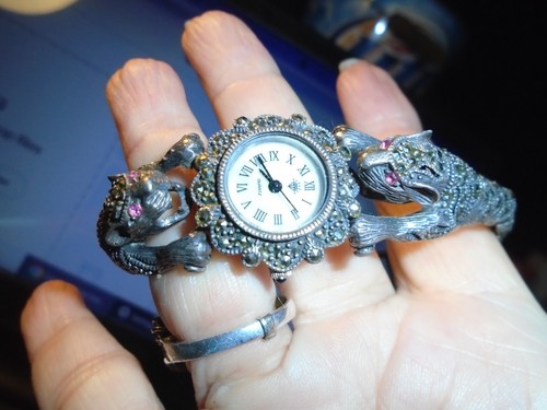 7" Marcasite Jaguar Watch 925 Sterling Silver Case - Bild 1 von 2