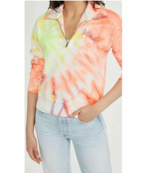 NWOT Redone X Hanes 70s Neon Tie Dye 1 4 Zip Sweatshirt SZ XS