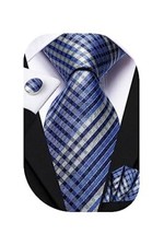 Mens Plaid Ties Classic Paisley Necktie with Handkerchief Cufflinks Set Busin...