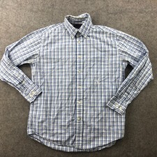Tommy Hilfiger Shirt Men Medium Blue Check Long Sleeve Preppy Flag Logo