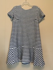 LOFT Womens Blue Striped Textured Short Sleeve Flared Hem Knit Dress Size 8