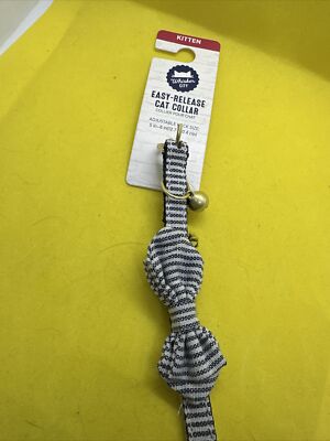 Whisker City Easy Release Navy Pintstripe Cat Collar With Bow 5-8