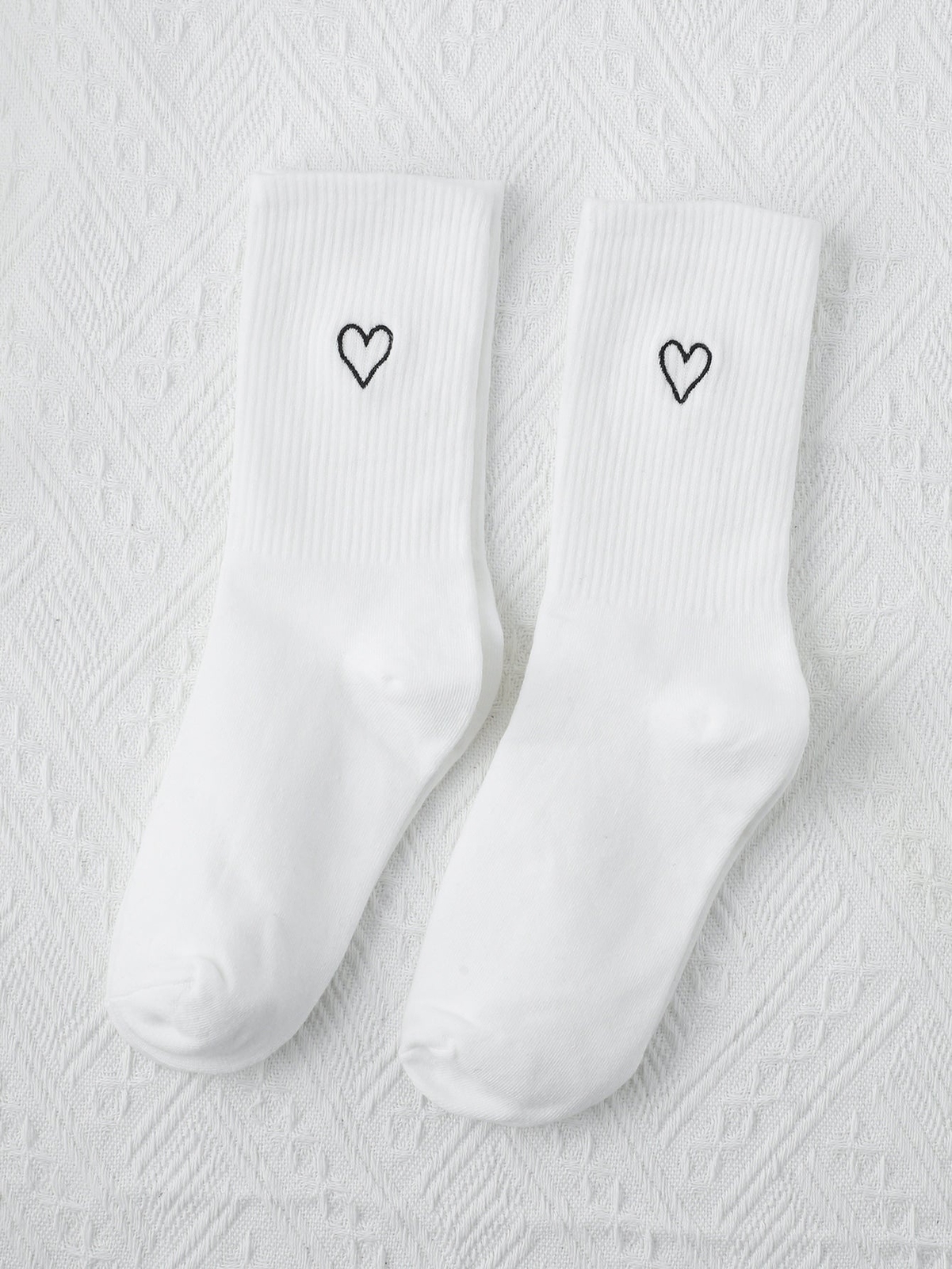 Black Line Heart Print Crew Socks for Women Cute Socks Novelty Socks Fun Socks