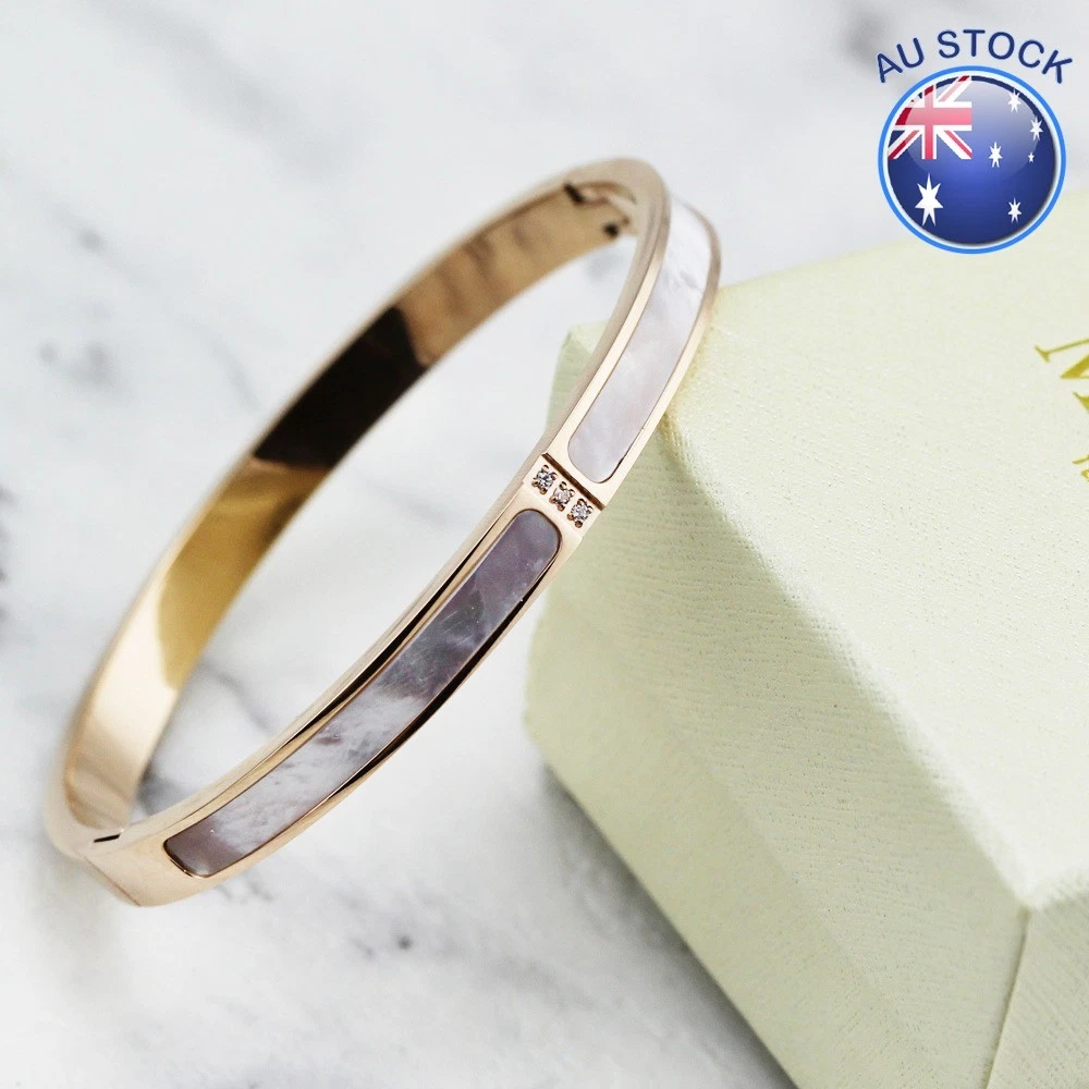 NEW Elegant 18K Rose Gold Filled Solid Women s Mother of Pearl Bangle Bracelet