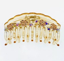 USA FLOWERS ACRYLIC HAIR CLAW JAW CLIP made with SWAROVSKI CRYSTAL Brown A34