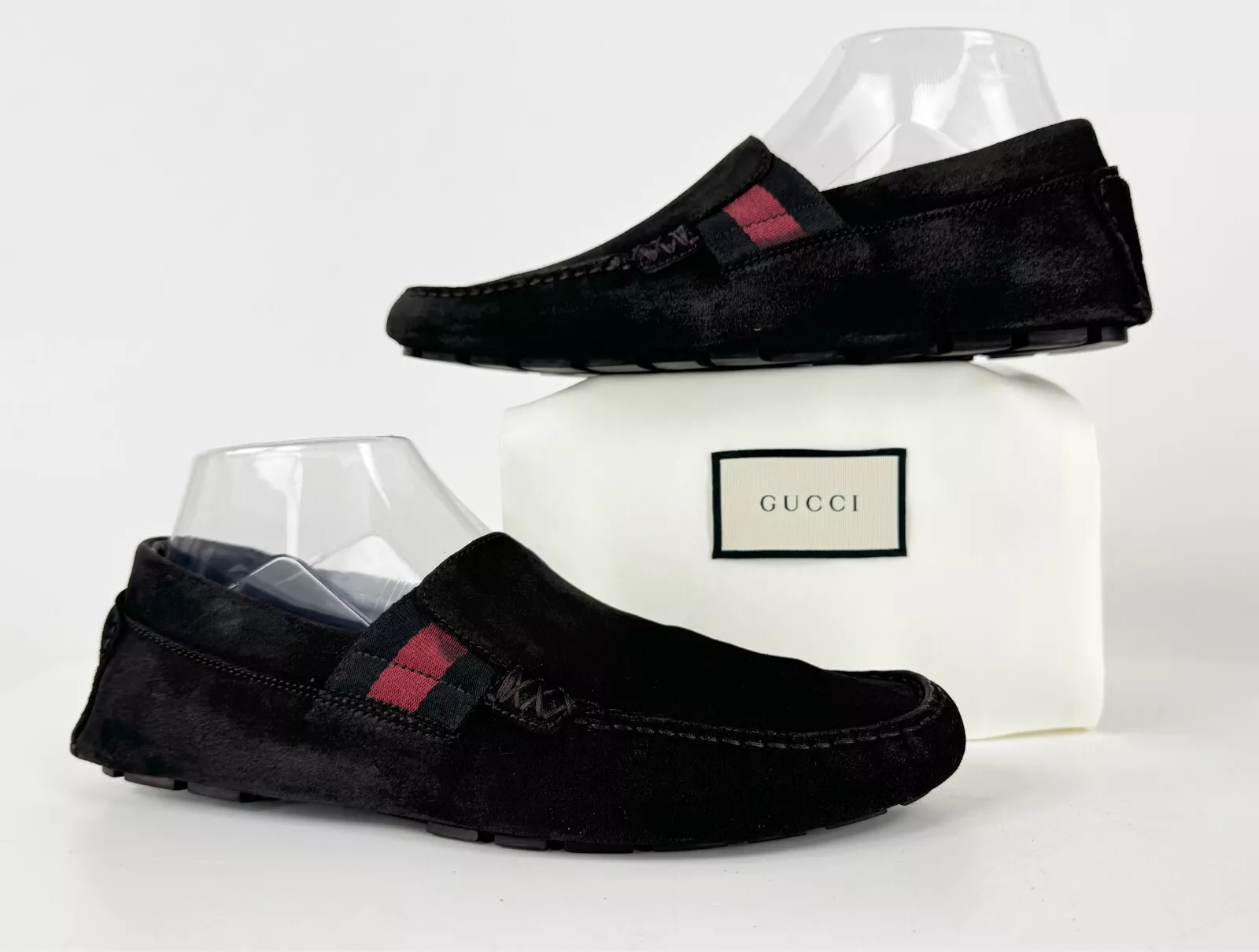 Chaussures mocassins Gucci neufs hommes authentiques 6 US 5,5 UK 39,5 EU daim noir rouge bleu Web