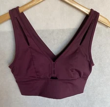 ALO YOGA Size S Deep Plum Split Strap V-Neck Compression Sports Bra Women's