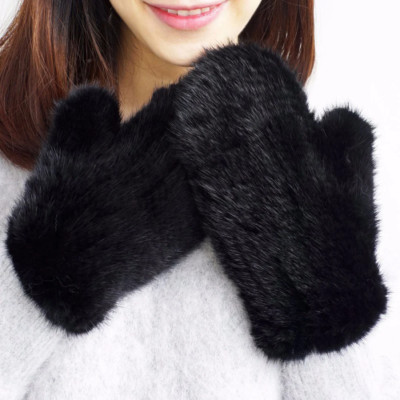 Fashion Women Gloves Real Mink Fur Glove Knitted Warm Fur Gloves  Mittens