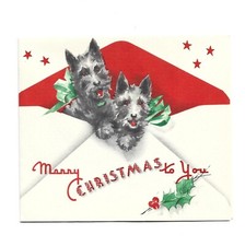 Pair of CUTE SCOTTIE DOG Tucked in envelope Inside play with bow 1950's?