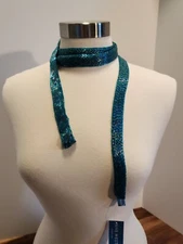 Nine West Blue Green Aqua Fully Beaded Skinny Scarf NWT