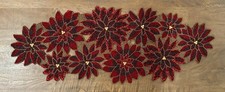 Christmas Red Poinsettia Beaded Table Runner Centerpiece 14" x 37" Tahari - NEW