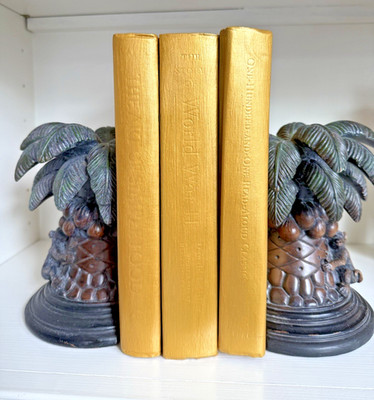 Palm Coconut Tree Monkey Bookends Heavy Resin Tropical Jungle Decor DesignerPair