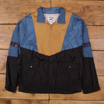 Vintage Tuff Stuff Windbreaker Jacke XL 90s Colour Block Geometrisch Schwarz