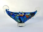 Vtg Italian Murano? Ashtray Blue Venetian Gondola Boat Blown Glass MCM Figurine