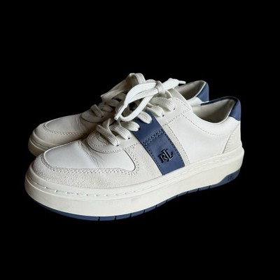 Lauren Ralph Lauren Harlie Color-Blocked Leather Lace-Up Sneakers Size 7 Blue