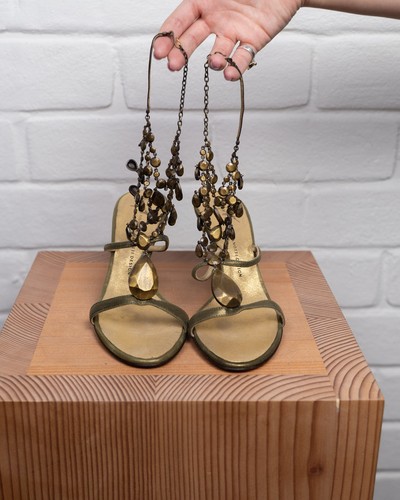 Giuseppe Zanotti Khaki Gemset Leather Mule Size 36.5