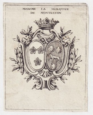 Exlibris Beraud De La Haye De Riou Marquise Montesson Blason Engraving 18th