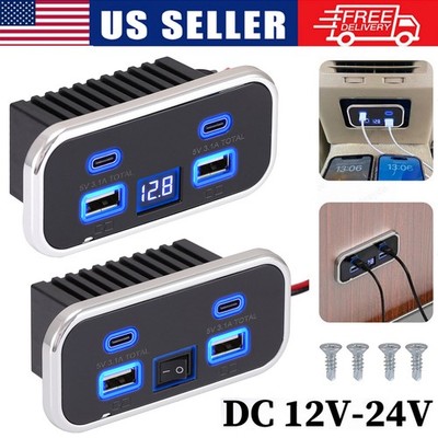 2PCS Dual Type C & USB A Car Fast Charger Power Socket Outlet Cars RV 12V-24V