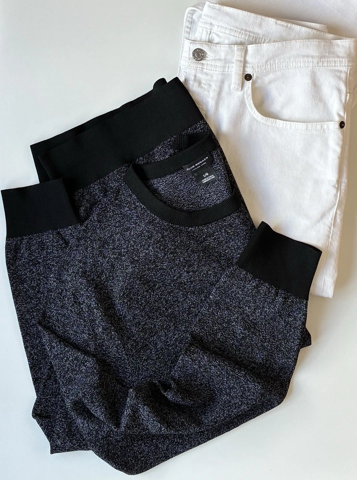 CLUB MONACO Pullover Gr. L Schwarzmeliert Nylon Langarm Rippenbund Top Zustand - Bild 2 von 4