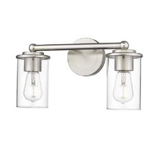 Thayer 16 in. 2-Light Brushed Nickel Vanity Light With Clear Glass Shade