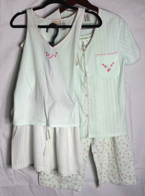 Classic Elements 4-Piece Pajama Set Woman's Size M Shirt Pants Tank & Shorts